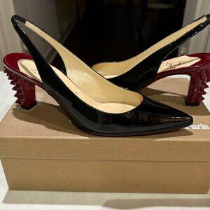 Christian Louboutin Lemer Pont Black Patent/Red Leather Pumps Studs Spike Heel